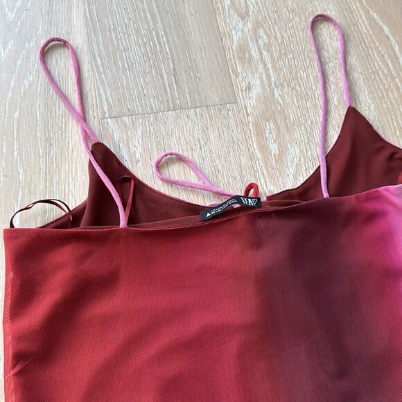 ZARA Tie-Front Layered Chiffon Cami Tank Top Tie-Dye Pink SzL - Picture 4 of 13